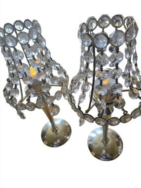 Faux Crystal Beaded Tea Light Table Lamps - Clear/ Silver Plated Home Accent